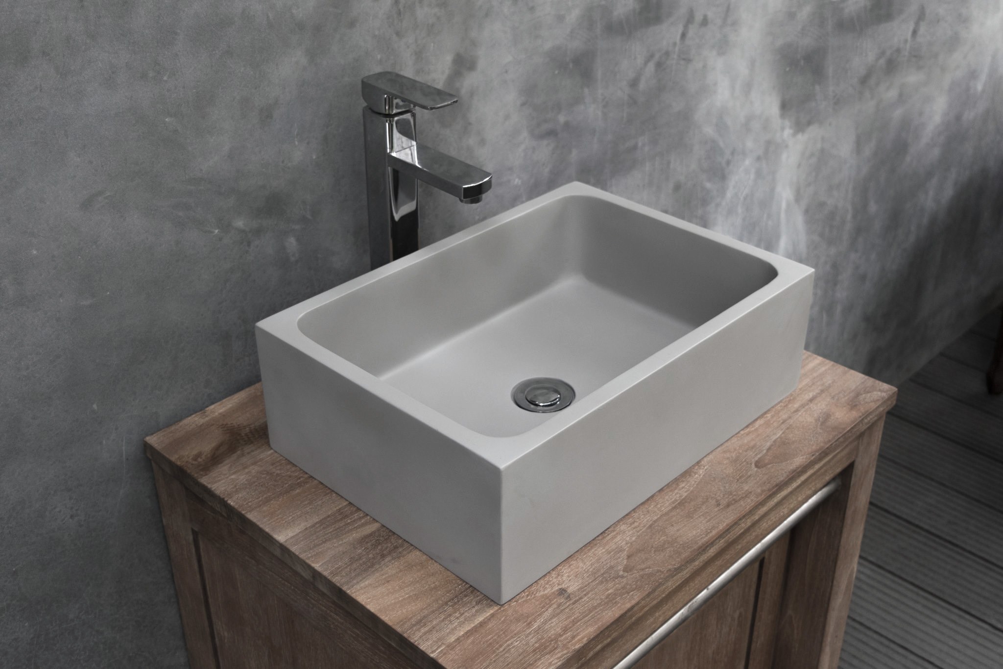 Modern concrete design basin - rectangle light grey