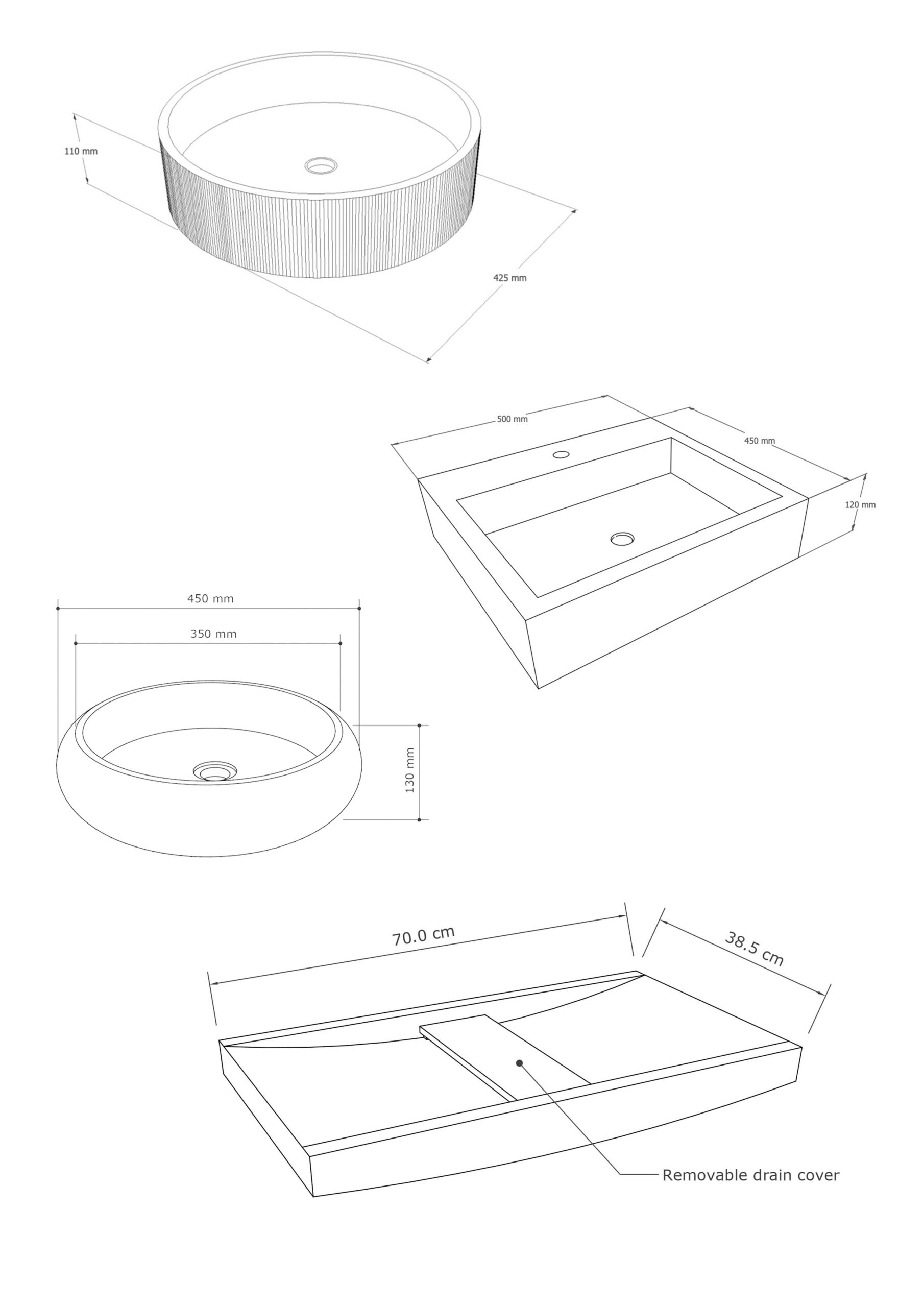 Customization - Line drawing - terrazzo and concrete basins