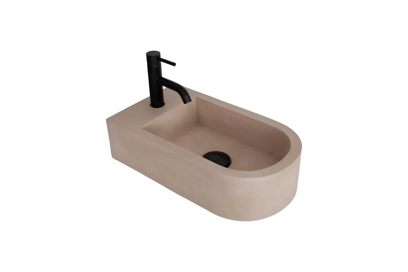 Bari Right/Left wall-mounted pastel concrete basin in Coral