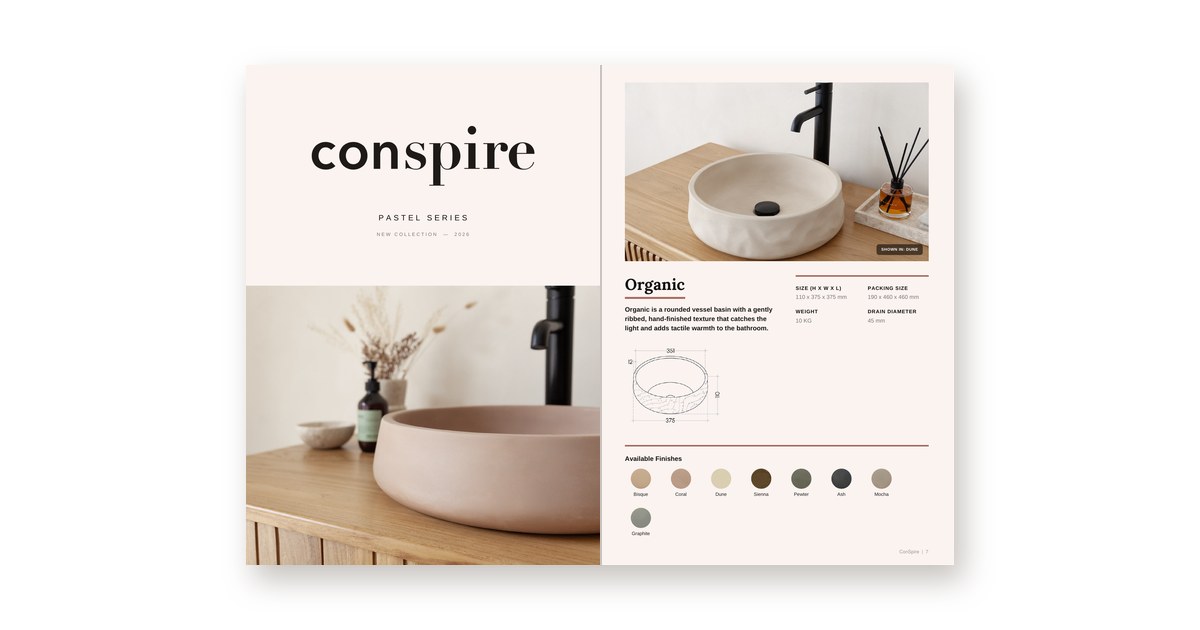 Pastel Collection catalogue 2026 – designer pastel concrete basins