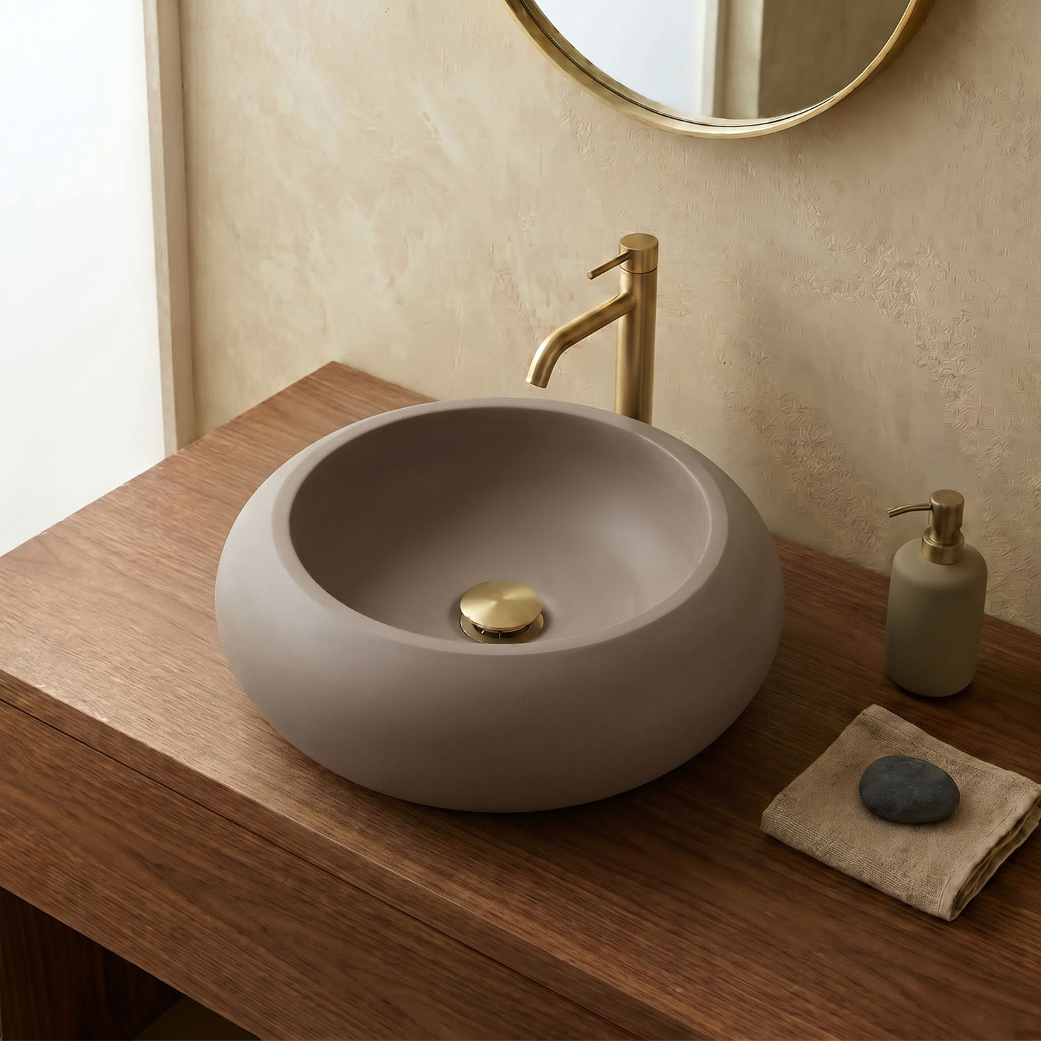 Milano pastel concrete basin in Mocha (taupe brown)